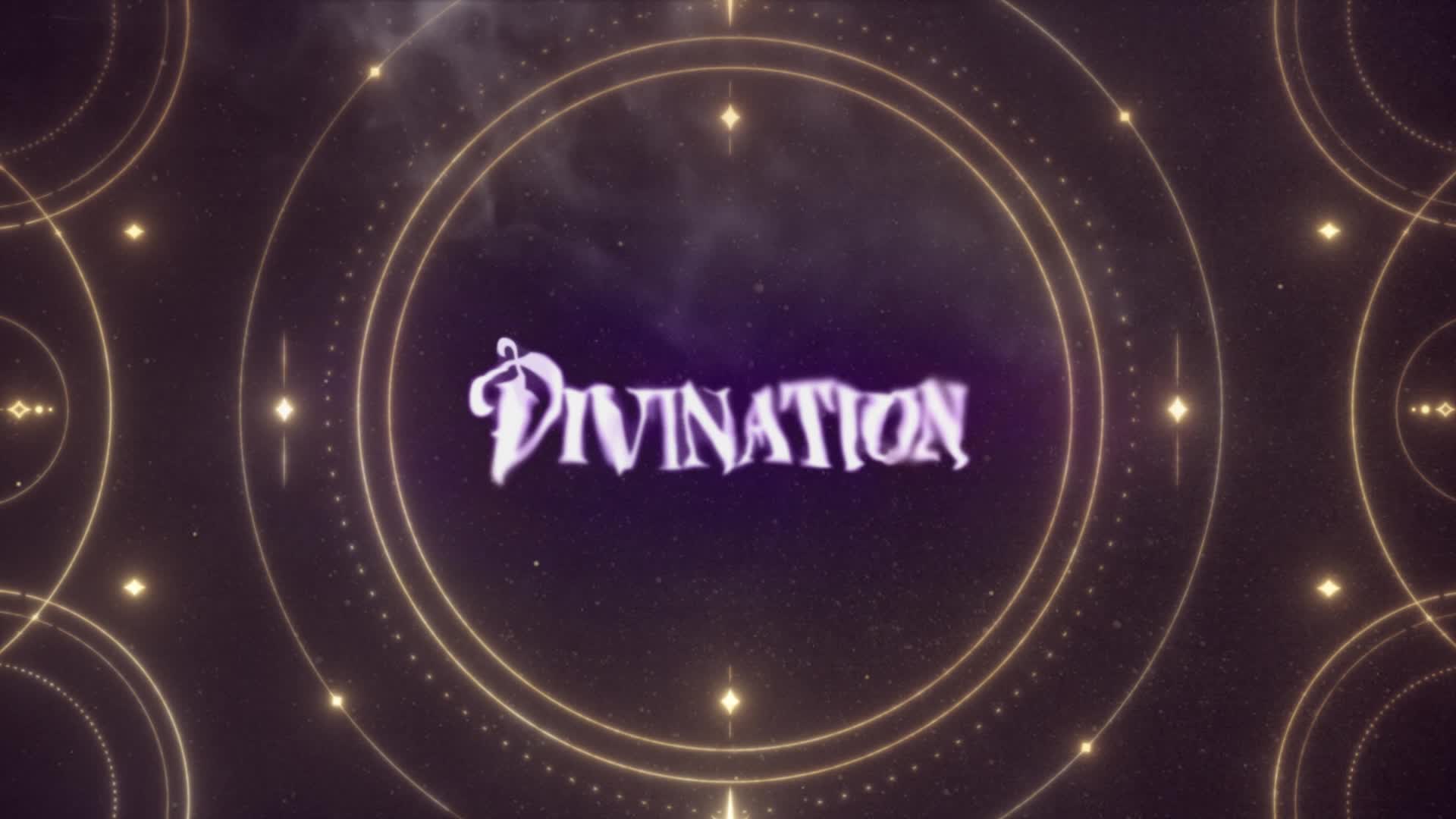 Sorare Divination teaser showing the Divination title against purple and gold celestial artwork.